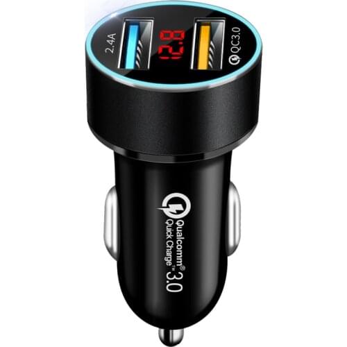 3.0A Car Charger Dual USB LCD Display 12-24V Cigarette Socket Lighter QC Car Charger for iphone 11 samsung xiaomi huawei etc