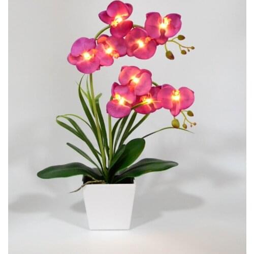 Free Shipping LED Blossom Orchid Flower Light 9 PCs Warm White LED /Lighted Flowers with Battery pot LED Orchid Flower Bonsai