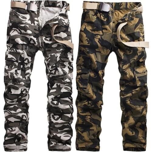 Grey Army Green Snow White Camouflage Cargo Pants Men Camo Trousers Loose Durable Cotton Multi Pocket Plus Size 40