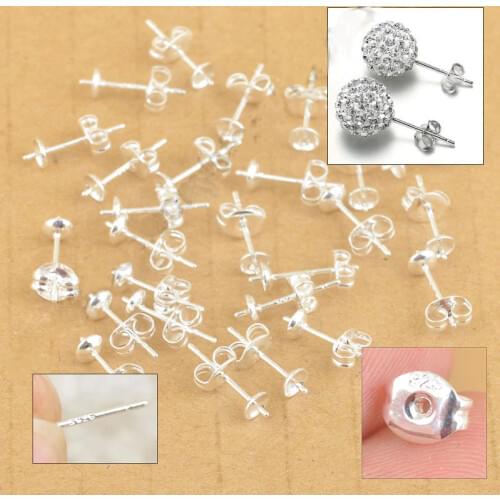 Fast Shipping 100 Lot 925 Sterling Silver Jewelry Findings Ear Pin Pairs Stud Earrings With 925 BACK STOPPERS Setting DIY