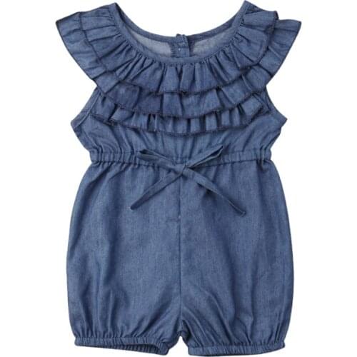 0-4Years Toddler Baby Girl Summer Clothing Ruffle Denim Romper Jumpsuit Causal Outfits Baby Girls Clothes