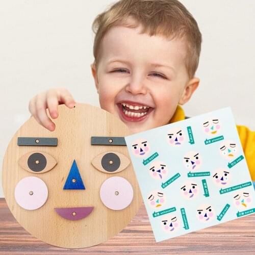 Children Fun Face-Changing Game Building Blocks Teaching Aids Materials Educational Handmade Toys Wooden Fun Expression Games