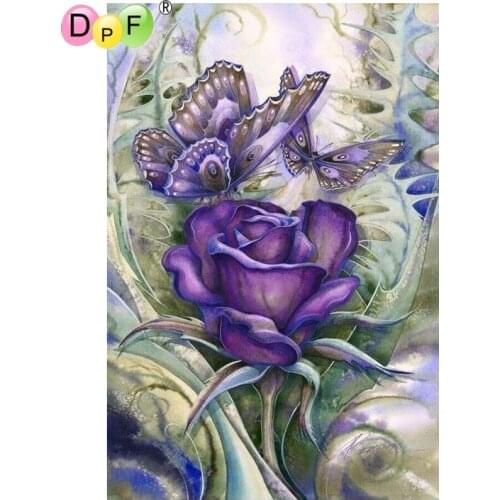 DPF DIY Purple butterfly diamond painting cross stitch home decor diamond mosaic square diamond embroidery crafts wall painting