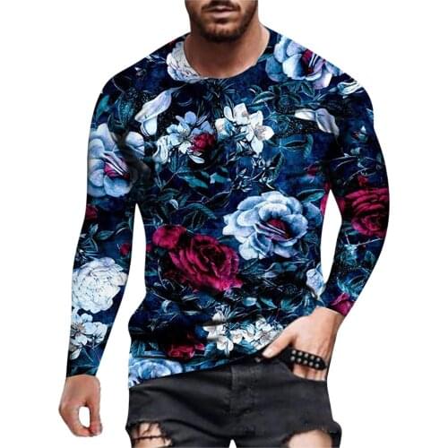 T Shirts For Men 3d Rose Printing Round Neck Long-sleeved Tee Shirt 2021 Autumn And Winter Casual Fashion Man Streetwear Tops