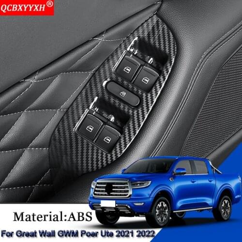 Car Interior Door Window Lift Switch Panel Cover Trim Sequins Stickers Accessories For Great Wall Cannon GWM Poer Ute 2021 2022