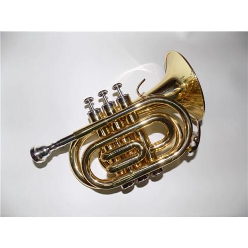 Bb Brass Pocket trumpet 125mm Bell Lacquer with Case and mouthpiece Musical instruments professional