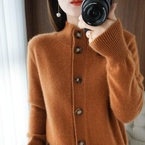 Hot Sale 100% Wool Knitted Sweaters Womens Cardigan Autumn Winter Female Thick Jacket Solid Warm Long Sleeve Soft Cashmere Coat
