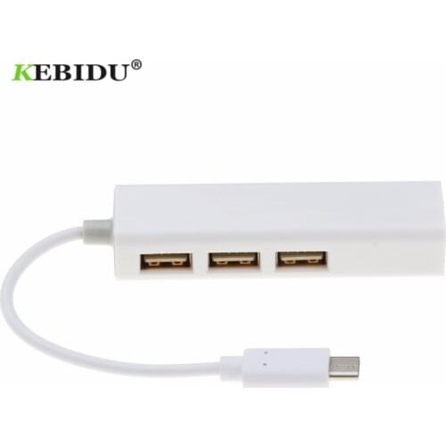 Kebidu USB Type C 3 Ports USB3.0 HUB To LAN RJ45 Network Card Lan Adapter for Macbook ThinkPad Samsung Laptop USB-C Cable