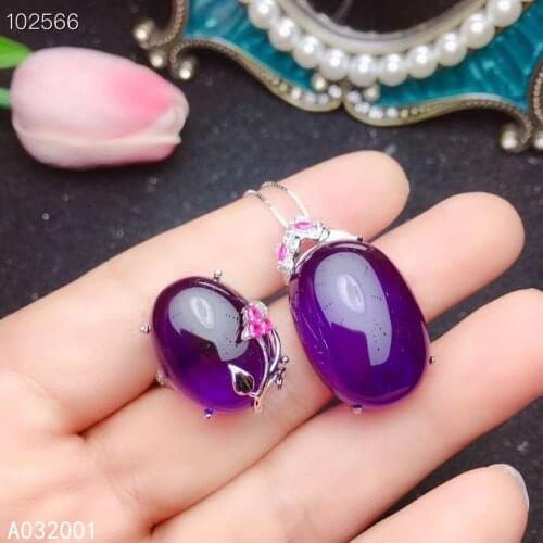 KJJEAXCMY fine jewelry Amethyst 925 sterling silver women pendant necklace chain ring set noble
