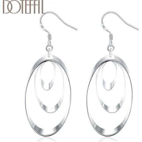 DOTEFFIL 925 Sterling Silver Classic Three Circle Drop Earrings Charm Women Jewelry Fashion Wedding Engagement Party Gift