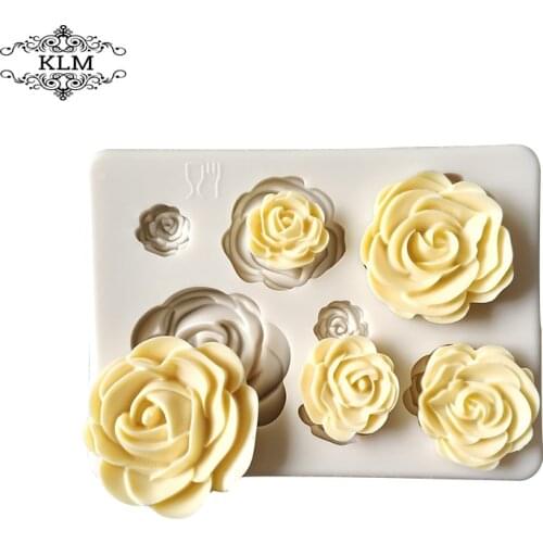 KLM-00197 3D 7 pcs Rose Flower Silicone Fondant Mold Gum Paste Sugar Craft Cake Decorating Baking Tools