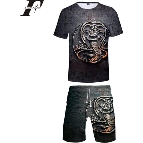 Cobra Kai Two Pieces Sets 2019 Men Snake Print 3D kpop 2019 Tops Tees Fashion Tshirt High Quality Men Clothing Wholesale