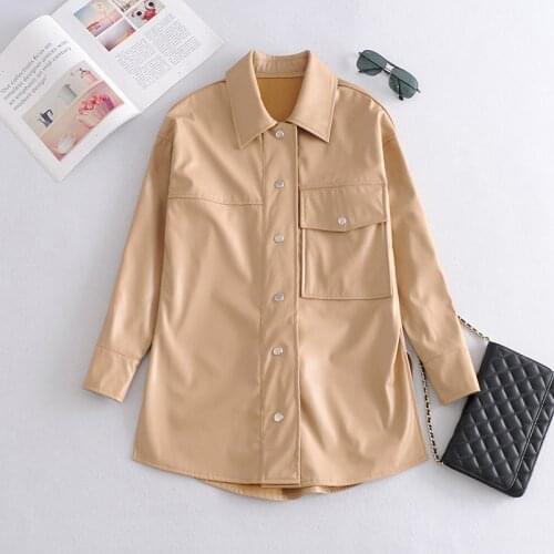 PU Leather Jacket Fashion Women Faux Leather Coat Streetwear Solid Long Sleeve Jackets Casual Female Outwear Coats Female Ladies