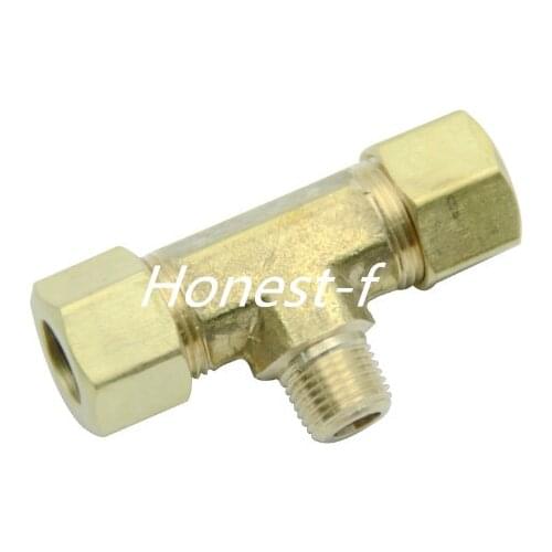Brass 3/8" OD x 3/8" OD x 1/8" Male NPT Compression Branch Tee Fitting