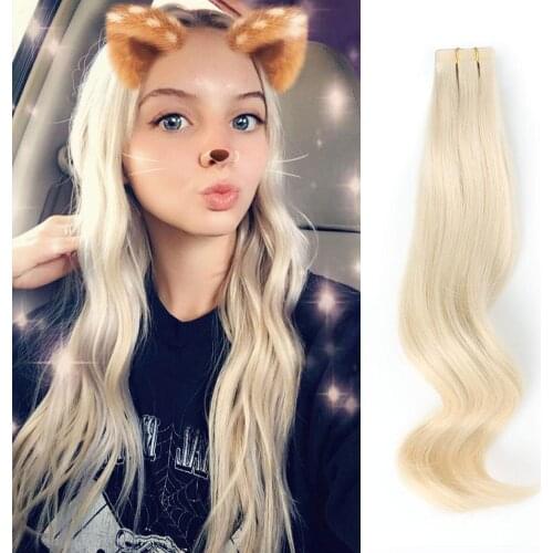 Kayla Tape In Human Hair Extensions Pure Color Blonde Natural Human Hair 20pcs Adhesive Skin Weft Glue on Remy For Salon