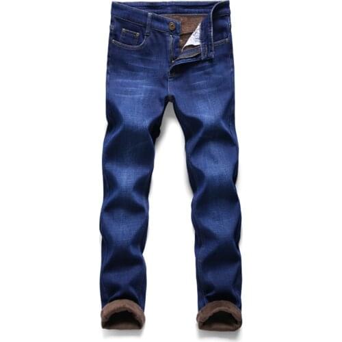 2021 New winter Warm Fleece Mens Jeans thick Stretch Denim Jean Straight Brand high quality Cotton Pants men Large size 28-40