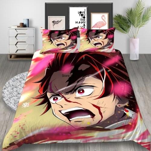 Demon Killer 3D Printed Bedding Set Fashion Animation Down Quilt Cover Pillowcase Luxury Bedroom Decor Home Textile
