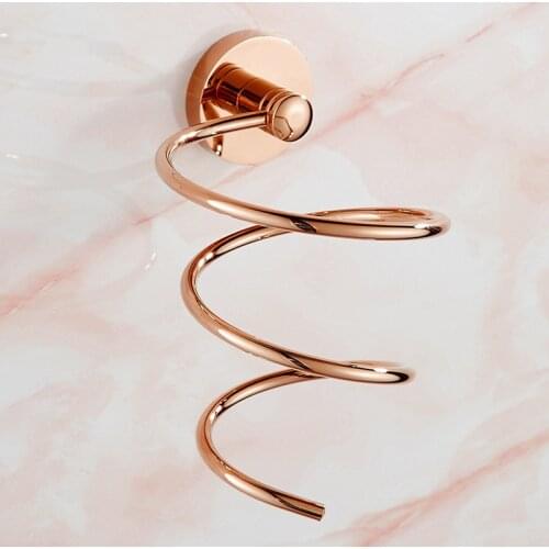 Wall Hanging Bathroom Hair Dryer Holder Bath Accessories Barber Shop Brass Rose Gold Hair Dryer Rack Room Organizer Corner Shelf