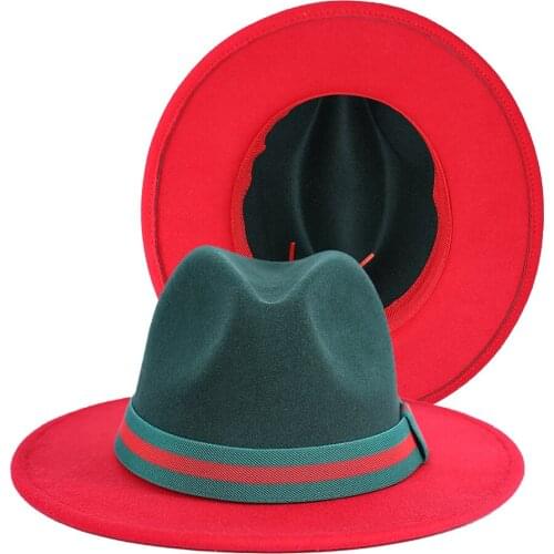 2021 New Women Classics Green And Red Wide Brim Fedora Hats Designer Fashion Street Casual Panama Jazz Caps Fashion Ladies Hats