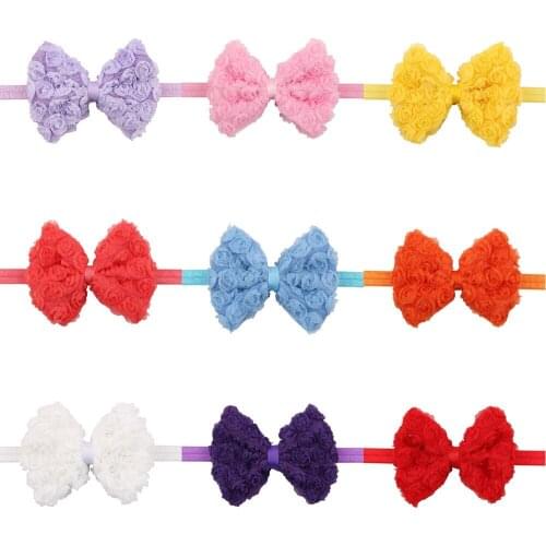 Baby Girls Solid Color Chiffon Flowers Bows Elastic Headband Cute Handmade Bowknot Infant Hairband Kids Accessories Photo Props