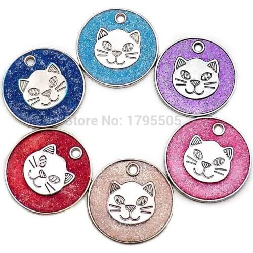 Wholesale 100Pcs/lot cat face Personalized engraving text dog tag engraved pet tag dog identification customized name address