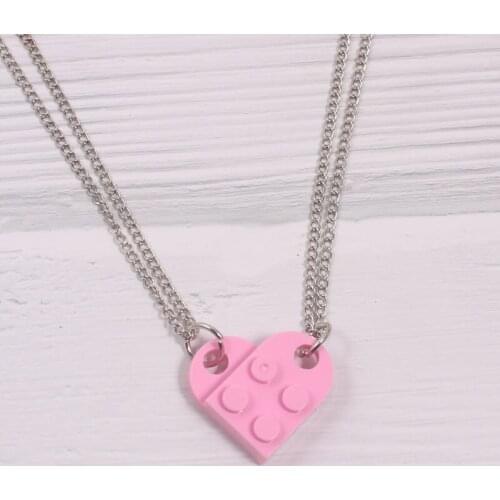 2PCS Link Chain Necklace Building Brick Heart Necklaces for Women Men Couple Valentines Gifts Punk Girlfriend