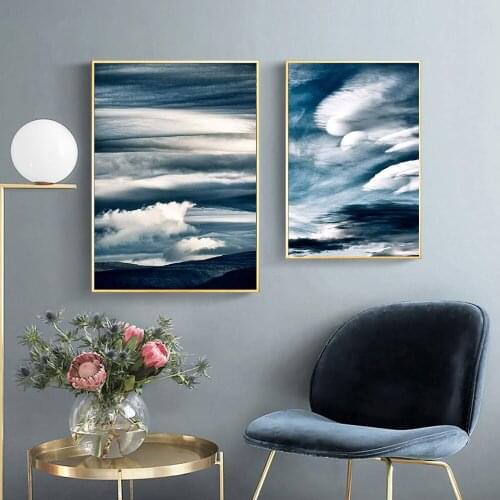 Nordic Poster Modern Home Decor Wall Art Blue Sky Cloud Landscape Pictures for Home Design Frameless Paintings for Interior