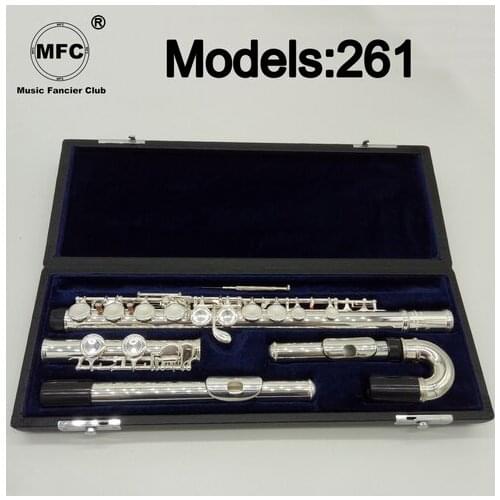 Professional Flute 261 Silver Plated Flute Instrument Intermediate Student Curved Headjoint Flutes C Leg 16 Holes Closed E Key