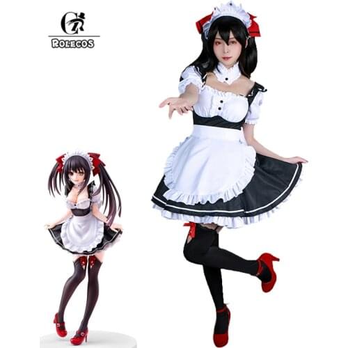 ROLECOS Kurumi Tokisaki Cosplay Costume Anime Date A Live Kurumi Tokisaki Cosplay Costume Sexy Women Maid Outfits Dress Full Set