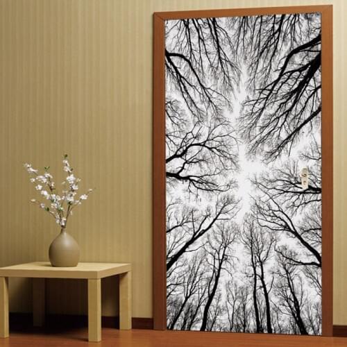 Self-adhesive stickers 3D stereo door paste photo wallpaper tree silhouette living room bedroom door personalized decor sticker