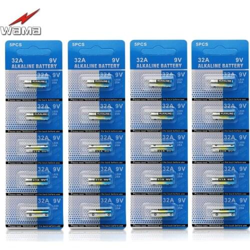 20pcs/4pack WAMA 32A 9V Primary Dry Batteries LR32 29A L822 Alkaline Battery for Car Key Remote Control PVC Packing