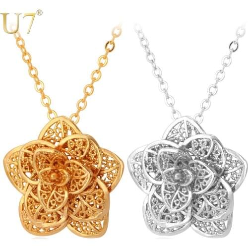 U7 Flower Jewelry Gold/Silver Color Fashion Jewelry Wholesale Plant Delicate Pendant Necklace For Women P499