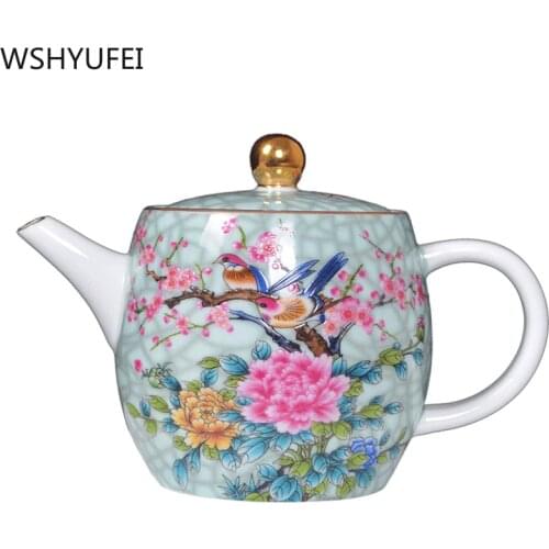 WSHYUFEI Authentic Jingdezhen Porcelain Art Bird teapot Exquisite Enamel Color Teapot handmade ceramics Teaware Tea set 280ml