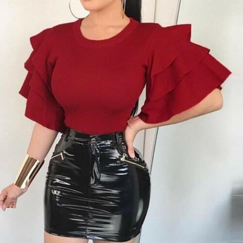 Womens Sexy Big Ruffled Half Sleeve Blouse Ladies Work OL Office Shirts Casual Tops