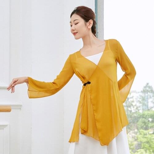 Adult Sexy Chiffon Belly Dance Transparent Blouse Sheer Wrap Side Tie Top Shirt Fairy Costume for Women Dancing Clothes Wear