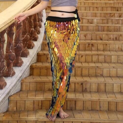 New 2019 Women Dance Wear Accessories Golden Mermaid Over-Skirt Adjustable Fit Round Sequins Hip Scarf Belly Dance Skirts