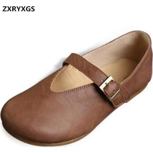 2021 Spring New Handmade Soft Full Genuine Leather Shoes Retro Comfortable Women Flat Shoes Non-slip Fashion Shoes Women Flats