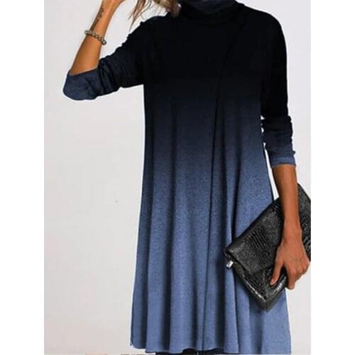 2021 Winter Turtleneck Warm Vintage Print Dress Women Autumn Elegant Long Sleeves Patchwork Dresses Female Casual Loose