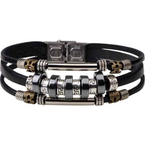 Beaded Chain Link Retro Men Black Brown Vintage Black Fashion Cuff Bangle Leather Bracelets Women Men Jewelry Accessories