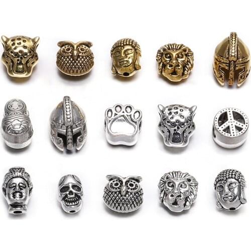 10Pcs/Lot Gold Charm Beads Buddha Sparta leopard Lion Heads Spacer Beads For DIY Jewelry Findings Making Necklace Pendants Tools