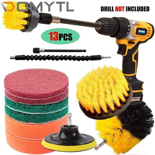 13Pcs Household Electric Drill Brush All Purpose for Bathroom Surface Grout Tile Tub Shower Kitchen Auto Care Cleaning Tools