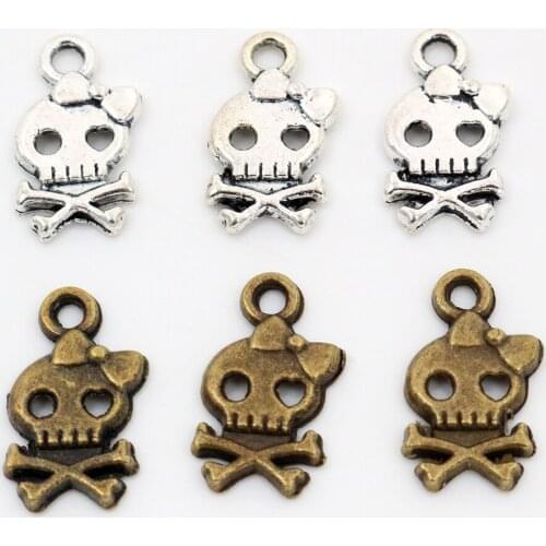 16x9mm 40pcs Antique Silver Plated and Bronze Plated Cute Skull Head Handmade Charms Pendant:DIY for bracelet necklace