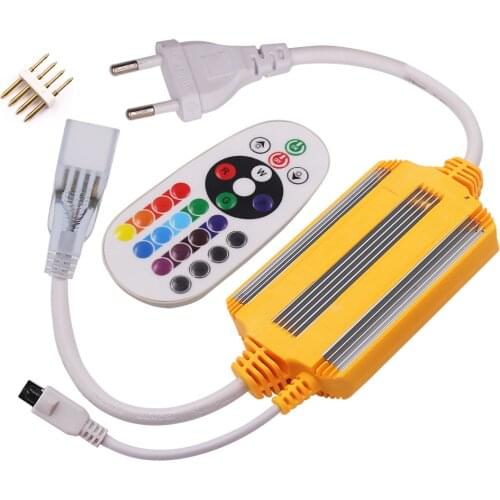 220V 1500W Waterproof LED RGB Controller with IR 24Keys Remote Controller for 2835 5050 LED Strip or Neon Light with EU Plug