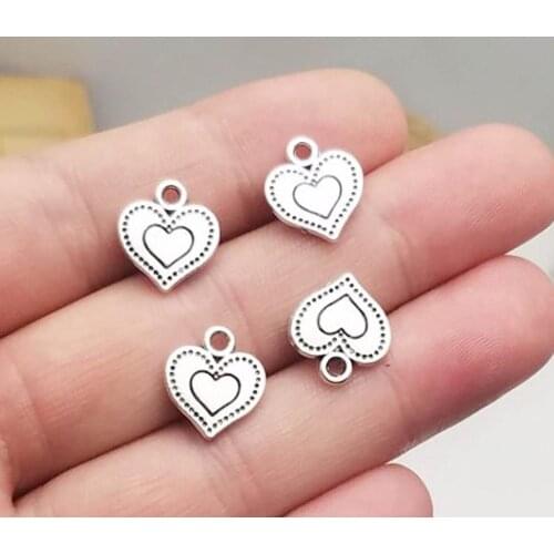 50pcs/lot--13x11mm, heart cham,Antique silver plated Double Sided Duplex Pursuit Heart charms,DIY supplies, Jewelry accessories