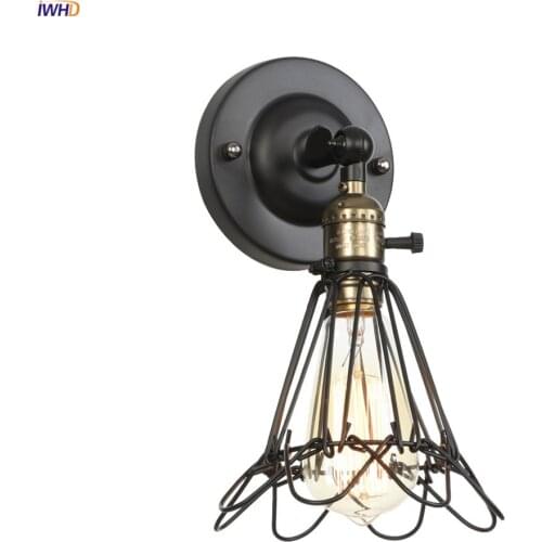 IWHD Cage Antique LED Wall Lamp Home Indoor Lighting Edison Loft Industrial Decor Retro Wall Light Switch Wandlamp Aplique Pared