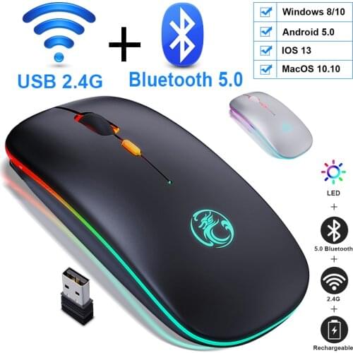 Wireless Mouse Silent Rechargeable Ergonomic Mause With LED RGB Bluetooth Computer Mouse Backlit USB Optical Mice For PC Laptop