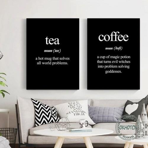 Black and White Minimalist Coffee Tea Text Poster Wall Art Print Canvas Painting Modular Pictures Modern Home Decoration