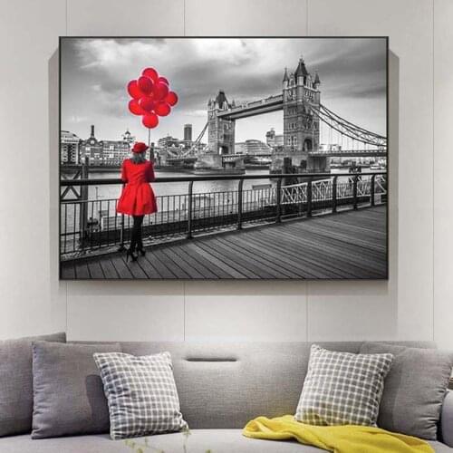Black And Red London Bridge Modern Oil Painting on Canvas Cuadros Posters and Prints Scandinavian Wall Picture for Living Room