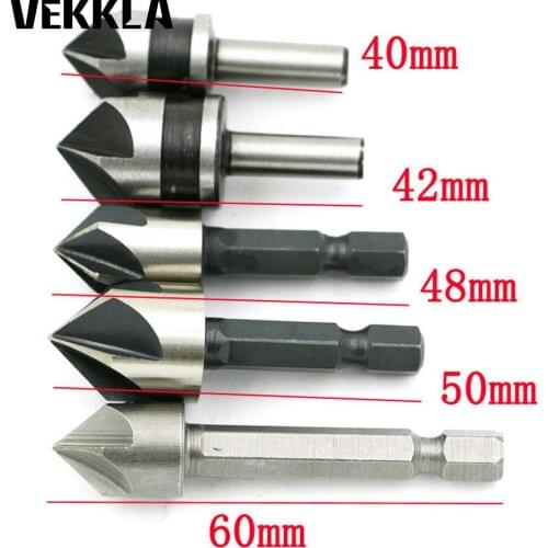 HSS 5-Flute Drill Bit Set Tool round drilling wood tapered bore Tools handle Hexagonal shank 82 Degree Chamfer Angle 5pcs