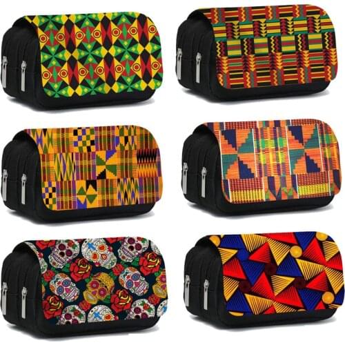 African Print Woman Cosmetic Case Afro Pencil Bag Fashion Girls Stationary Bag School Teenager Case Supplies Pencil Box